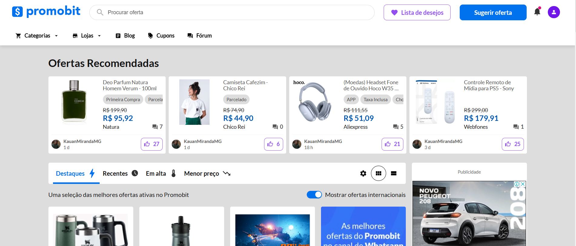 Interface do Promobit