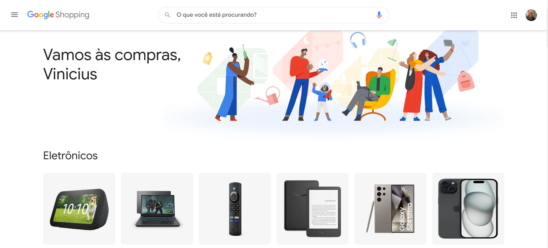 Interface do buscador de preços Google Shopping