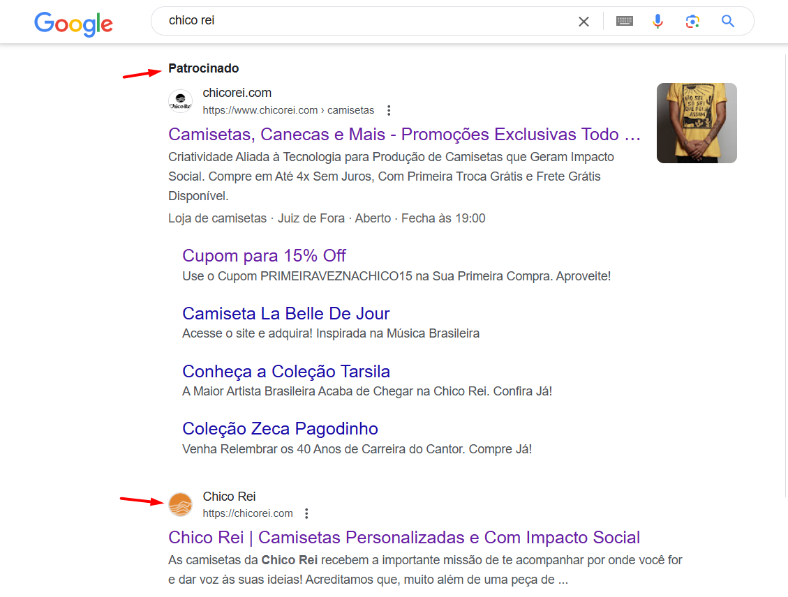 Página de resultado de pesquisa do google com a palavra chico rei