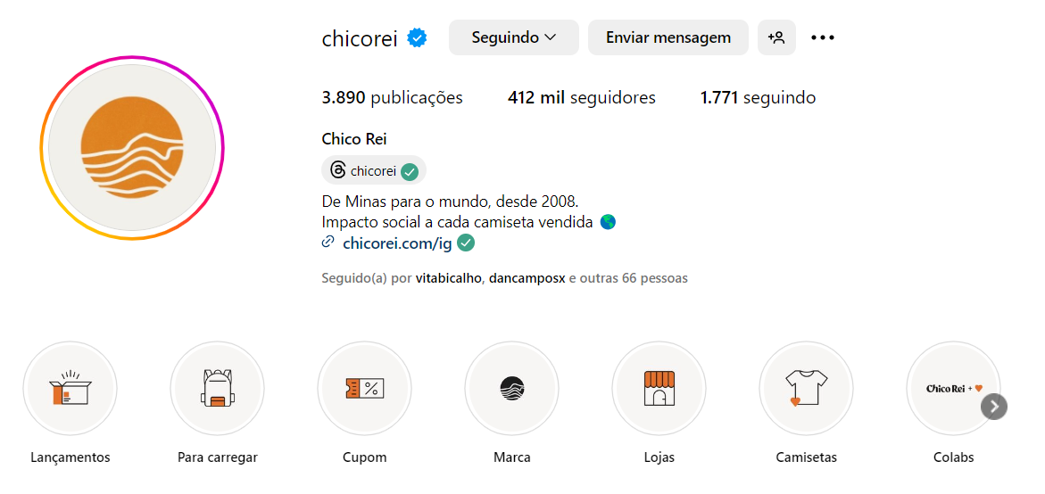 Perfil do Instagram da Chico Rei